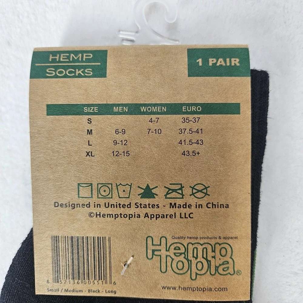 HempTopia Hemp Marijuana Leaf Socks Black Long Small/Medium Eco Friendly